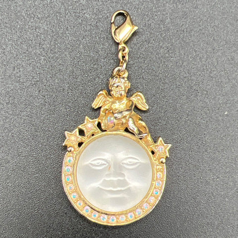 Kirks Folly Seaview Moon Cherub Pendant Charm Gold Tone AB Rhinestone Vintage