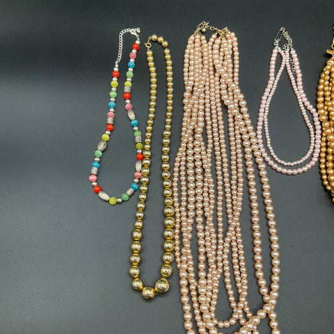Vintage Faux Pearl Beaded Necklace Lot 10 Pieces Multi-Strand Statement Mix