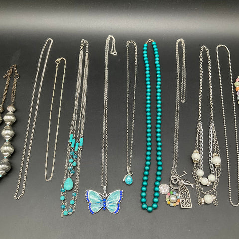 Mixed Fashion Jewelry Lot of 14 Silver Tone Beaded & Enamel Pendants