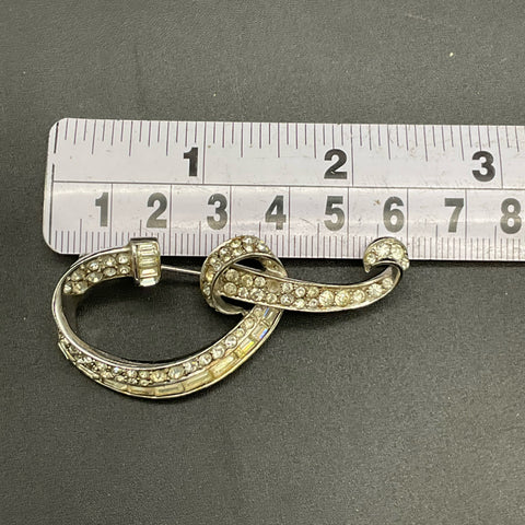 Vintage Boucher Silver Tone Rhinestone Ribbon Swirl Brooch Pin Signed