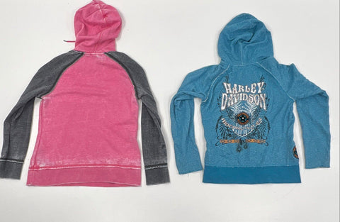 Lot of 2 Harley-Davidson Women's Hoodies Pink Blue Graphic Sweatshirts Sz S