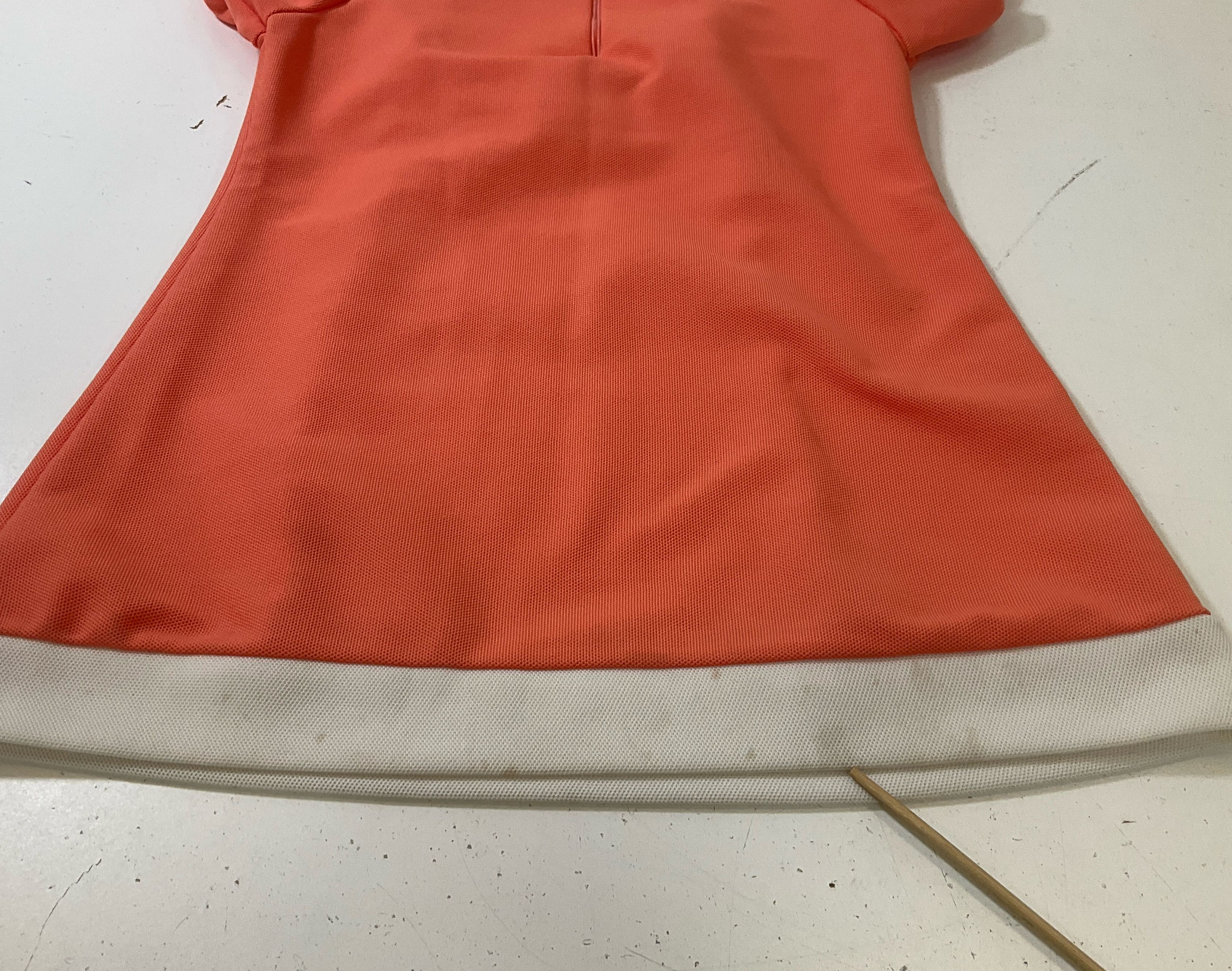 Vintage Girl's Orange Puff Sleeve Polyester Dress White Ruffle Trim Sz 28 Chest