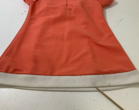 Vintage Girl's Orange Puff Sleeve Polyester Dress White Ruffle Trim Sz 28 Chest