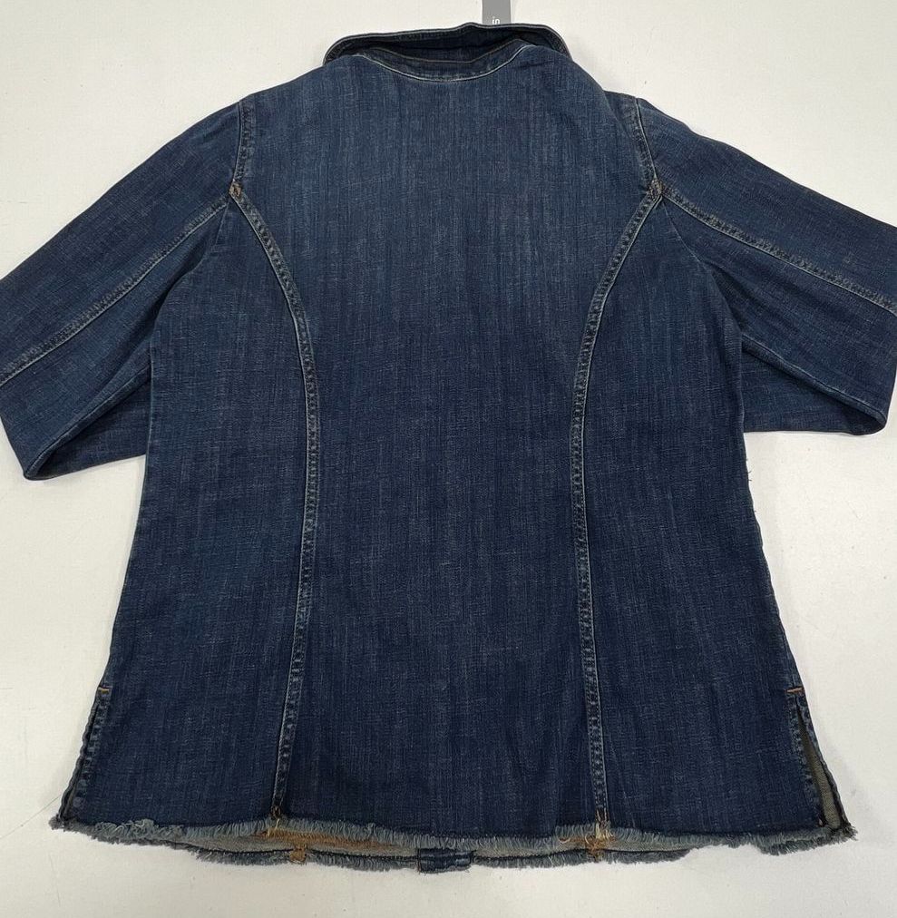 NWT Chico's Blue Stretch Fray Hem Denim Jean Jacket Women's Size 1 (M)
