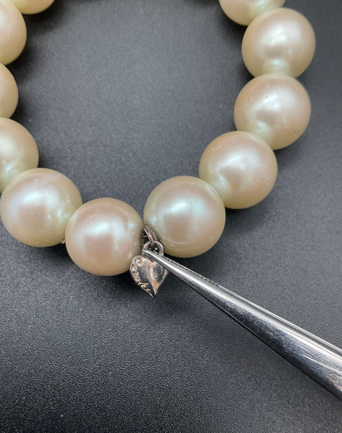 Vintage Carolee Signed Faux Pearl Necklace & Bracelet Set Silver Tone Knotted