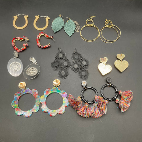Lot of 9 Pairs Statement Earrings Boho Tassel Rhinestone Resin Hoop Drop Jewelry
