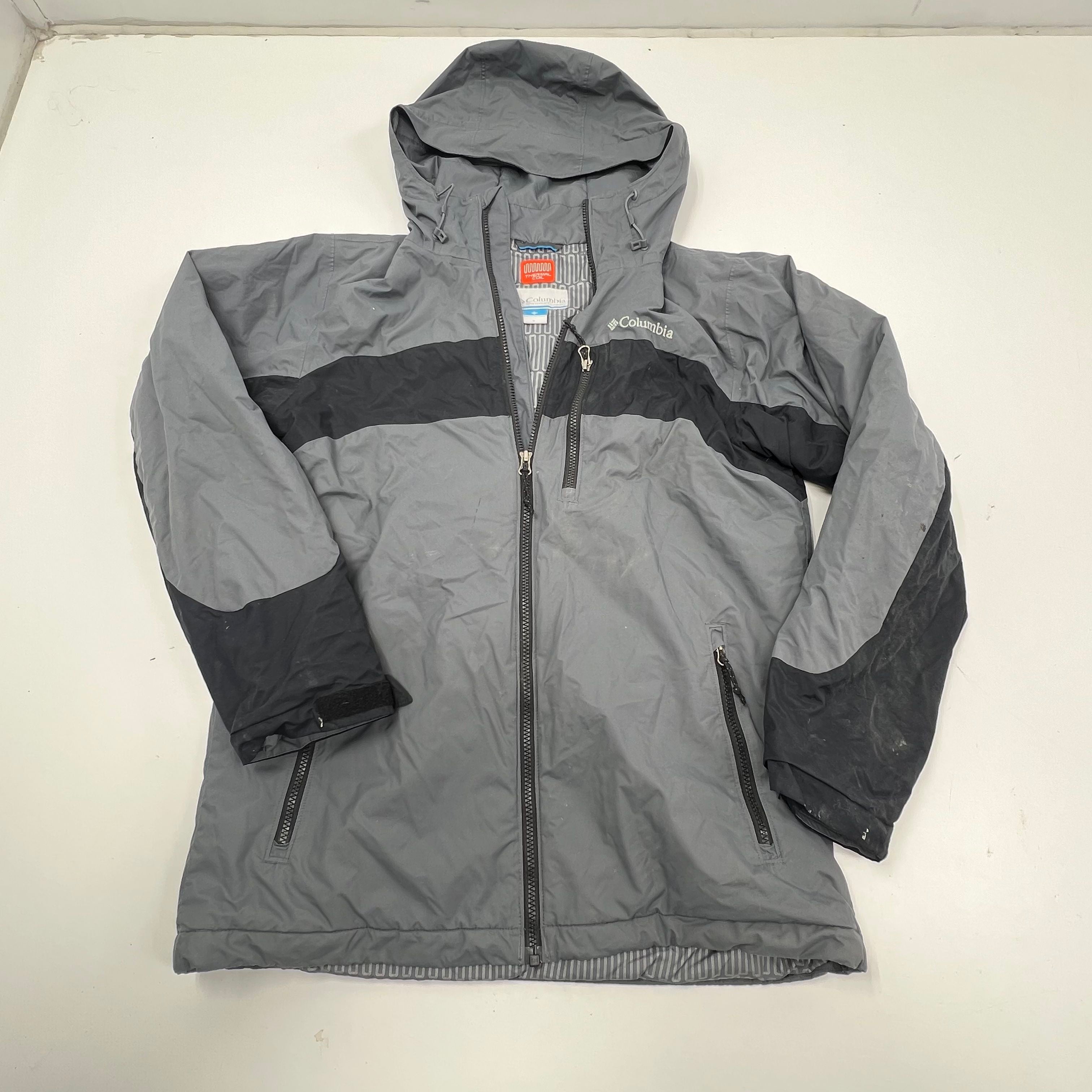 Columbia Gate Racer Thermal Coil Hooded Insulated Jacket Gray Black Men's S