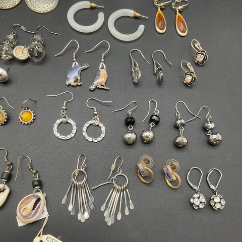 Vintage and Modern Fashion Earring Lot of 38 Pairs Hoops Dangles Studs Retro