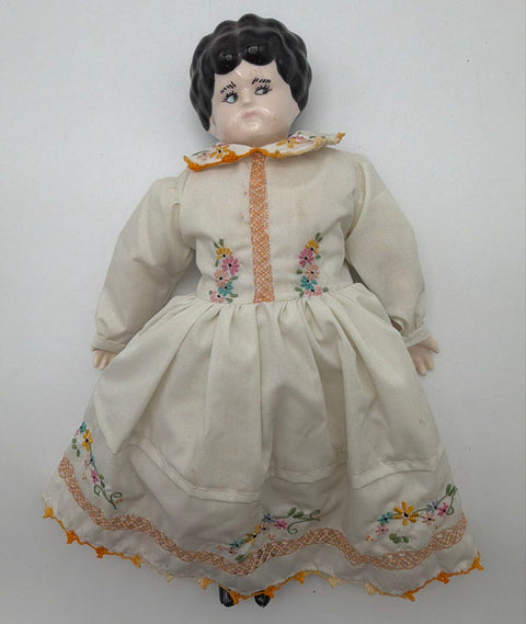 Antique China Head Doll Glazed Porcelain Cloth Body 17 Inch Painted Boots
