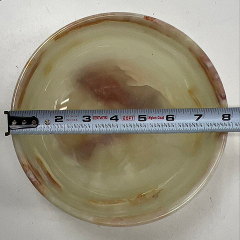Natural Banded Onyx Decorative Bowl Cream Green Brown Hand Carved 8 Inch