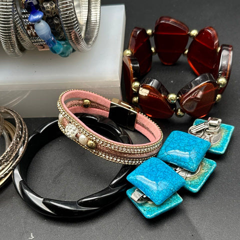 Vintage to Modern Costume Jewelry Bracelet Lot Bangles Cuffs Beaded Boho 40+ Pcs