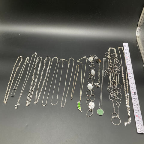 Silver Tone Necklace Jewelry Lot of 17 Modern Pendants Chains Shell Boho