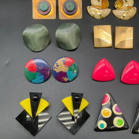 Vintage 1980s Jewelry Lot 15 Pairs Earrings Berebi Jness Geometric Postmodern