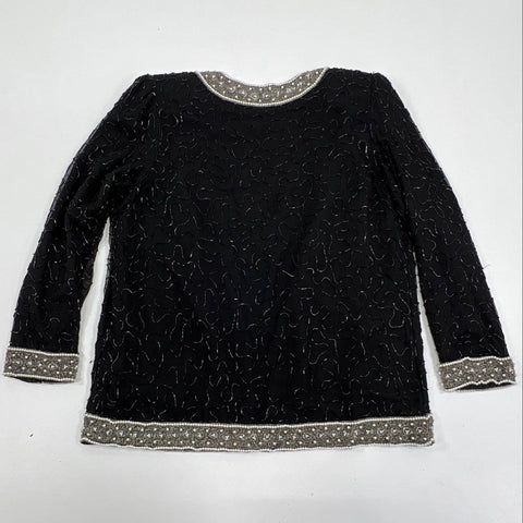 Vintage 80s Laurence Kazar Silk Pearl Beaded Evening Jacket Sz XL