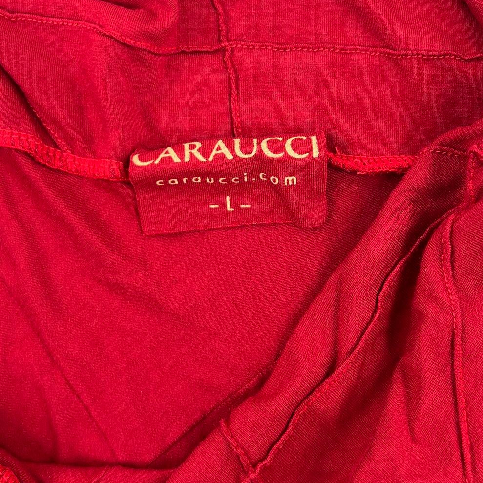 Caraucci Red Asymmetrical Lagenlook Tunic Top Dress Handkerchief Hem Bali
