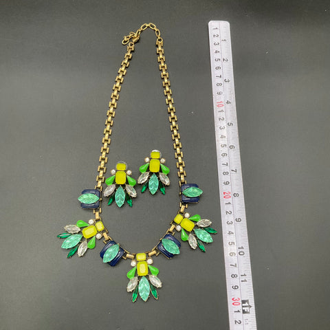 Costume Jewelry Lot Necklaces Earrings Turquoise Neon Tassels Gold Tone 7pc