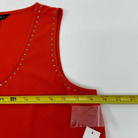 NWT Women's Tribal Orange-Red Studded Loose Polyester Tank Top - Size Small
