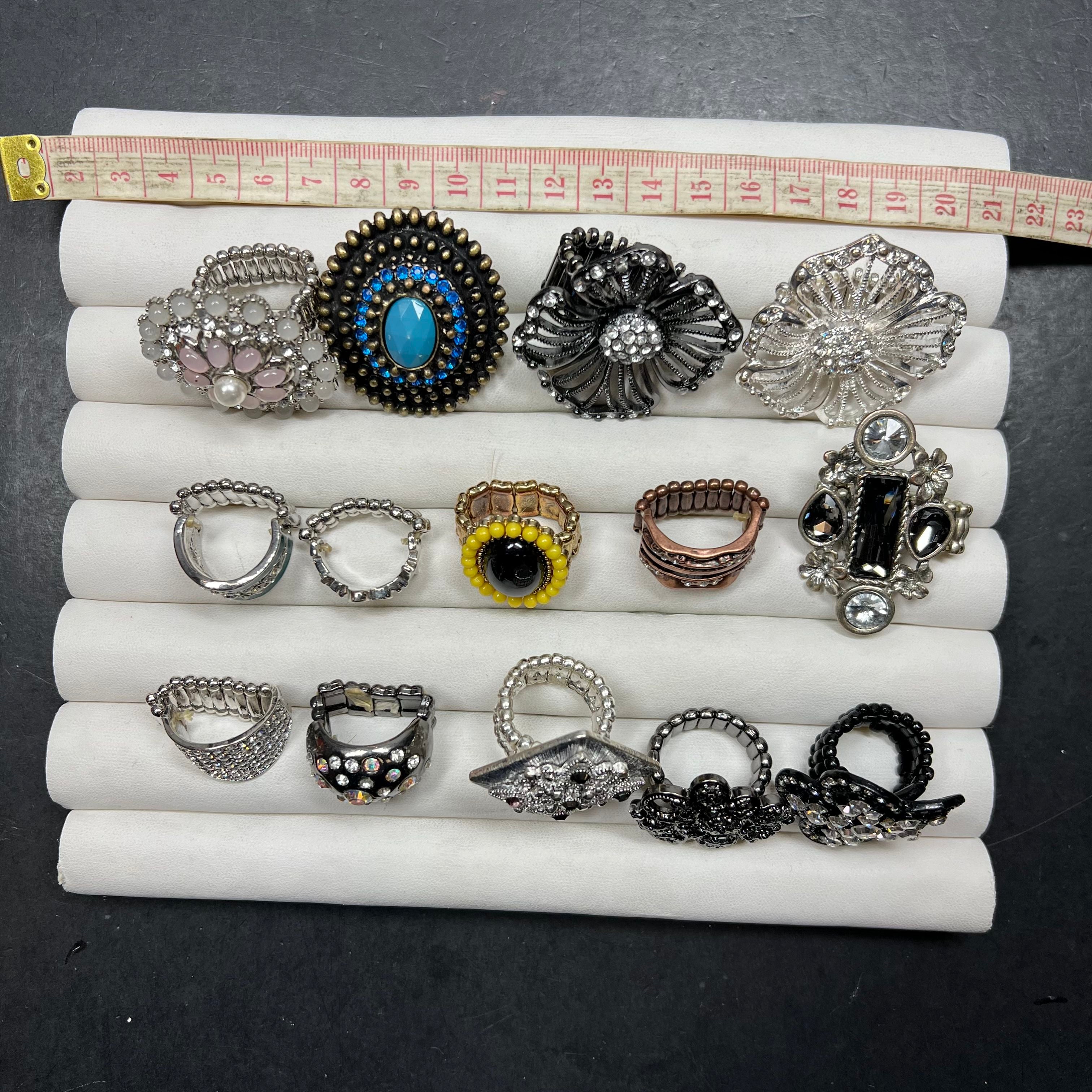 Lot of Silver Tone Costume Cocktail Stretch Rings