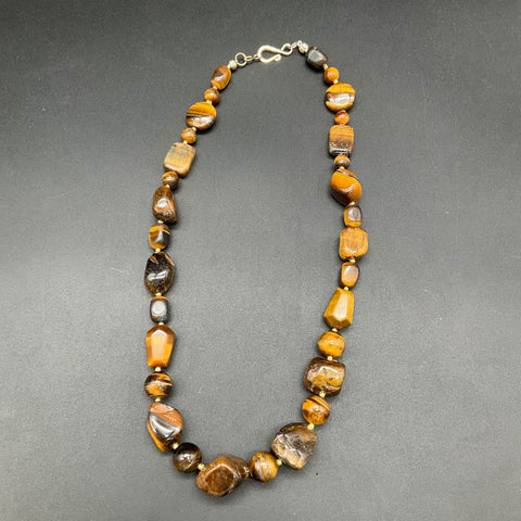 925 Sterling Silver Tiger's Eye Necklace & Dangle Earrings Set Vintage Style