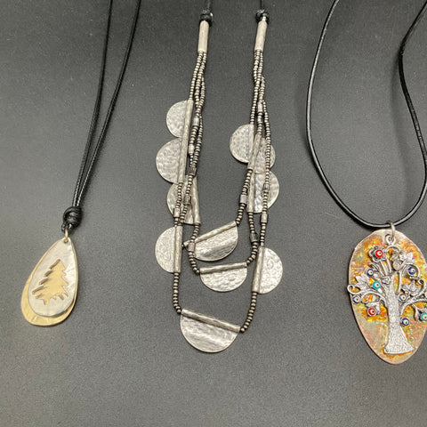 Boho Spiritual Costume Jewelry Lot 6pc Evil Eye Tree of Life Heart Necklaces