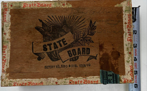 Antique State Board Wooden Cigar Box Iowa Factory 180 Boar Head Logo Early 1900s