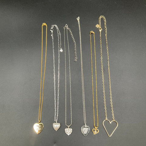 Heart Pendant Costume Jewelry Lot of 6 Necklaces Gold & Silver Tone LRL