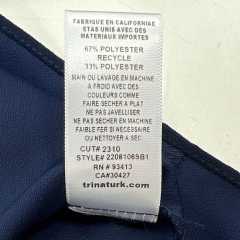 Trina Turk NWT Women's Veda Boat Neck Top Navy Blue Ruched Sleeve Sz M