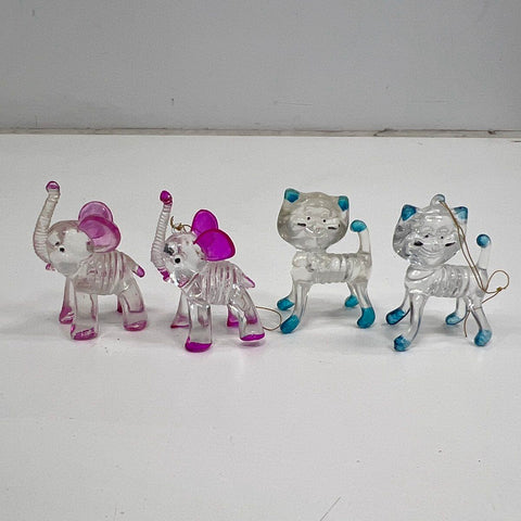 Vintage Acrylic Lucite Animal Ornaments Lot of 10 Elephant Cat Deer Dog Swan