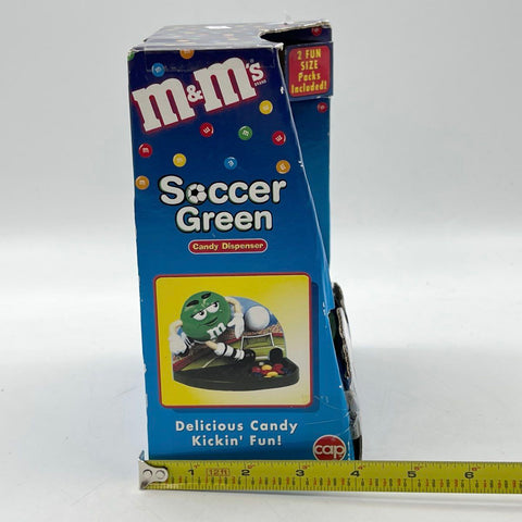 M&M's Soccer Green Candy Dispenser Green Vintage Cap Candy Original Box IOB
