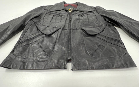 Vintage 70s Fantastic International Women's Black Leather Multi Zip Jacket Sz M