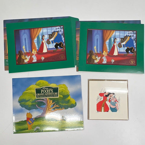 Lot of 4 Disney Prints Lithographs Pooh Beauty & Beast Captain Hook Vintage 90s