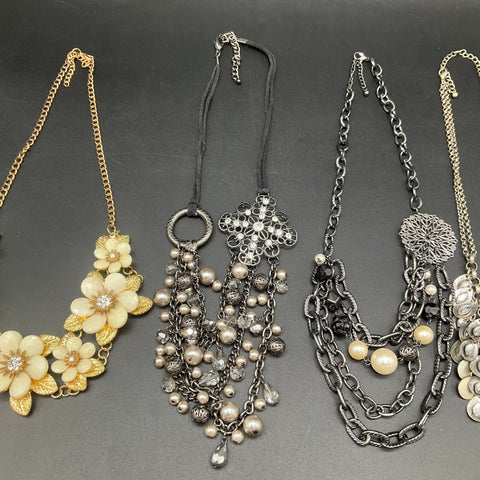 Statement Fashion Necklace Jewelry Lot 7pc Floral Faux Pearl Teal Stone Gold
