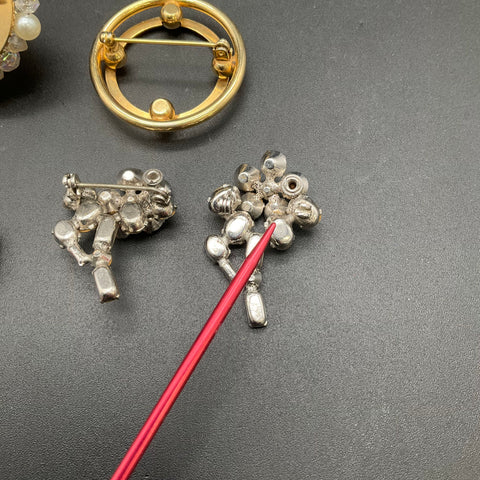 Vintage Costume Brooch Lot of 5 Rhinestone Faux Pearl 12K Gold Filled Pins