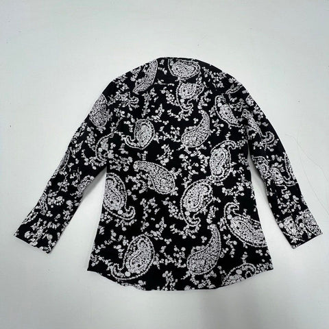 NWT Elie Balleh Black White Paisley Print Button Up Shirt Women's Size 10 S