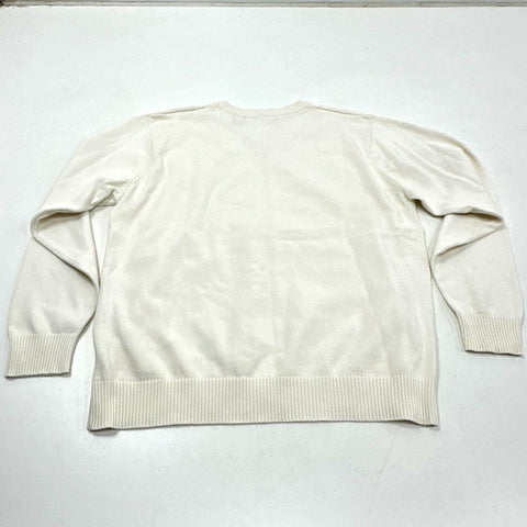 Oscar De La Renta Men's Cream V-Neck Cotton Textured Diamond Knit Sweater Sz XL