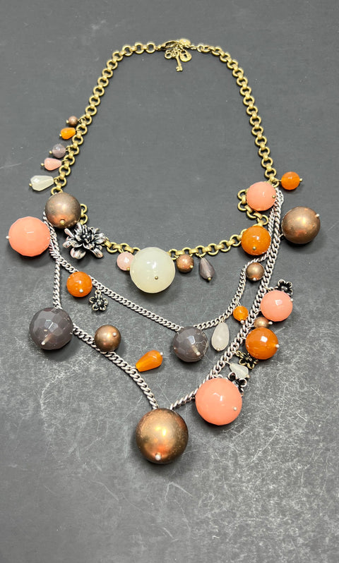 Fossil Vintage Y2K Chunky Mixed Metal Beaded Jewelry Set Necklace Bracelet ERs