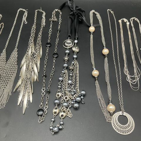 Silver Tone Costume Jewelry Vintage Style Necklaces Dragon MOM Pearl Lot of 10