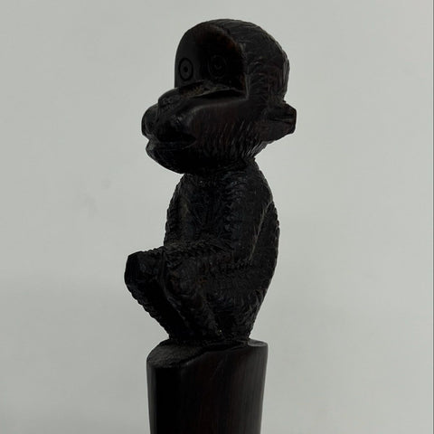 Vintage Ebony Wood Monkey Dagger Letter Opener Hand Carved Figural Art 10"