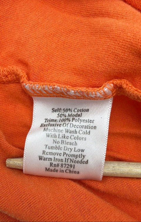 JWLA Women's Orange Embroidered Peacock Floral Scoop Neck T-Shirt Sz S