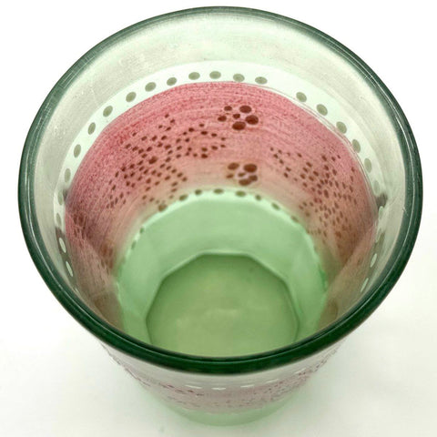 Art Glass Tumbler Green Pink Moroccan Style Hand Painted Dot Pattern 4 Inch