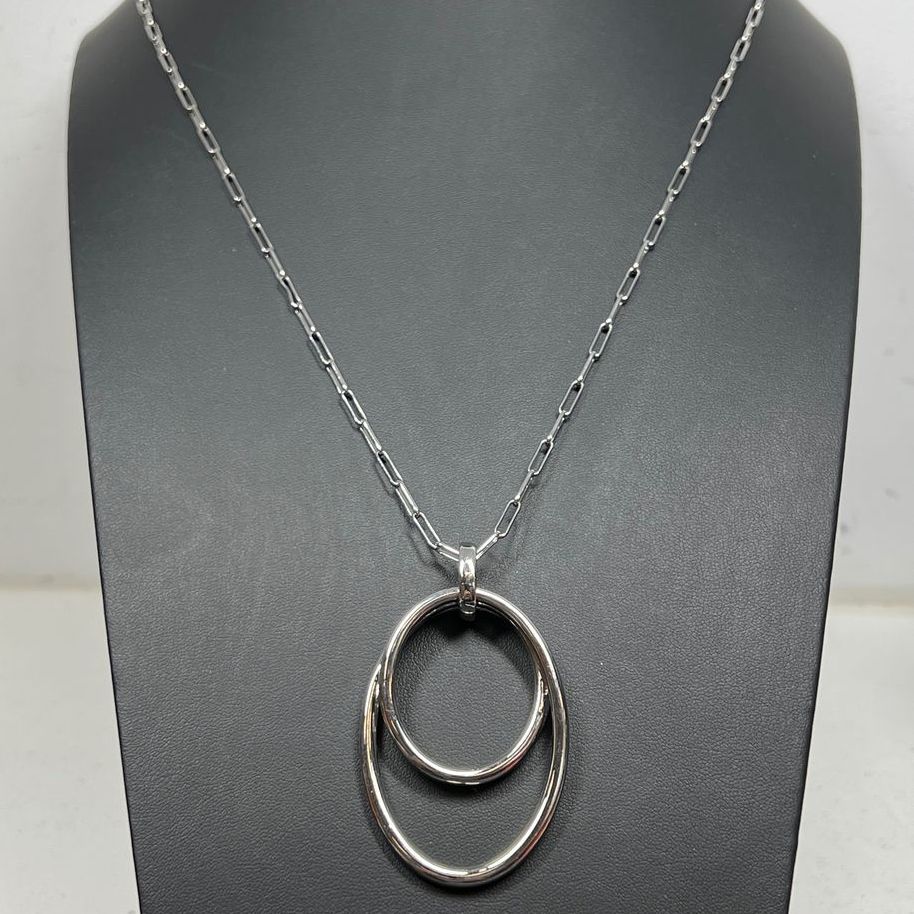 Vince Camuto Silver Tone Oval Pendant Chain Necklace