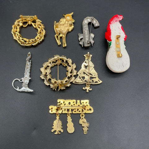Vintage JJ Jonette Jewelry Christmas Brooch Pin Lot 9 Holiday Wreath Reindeer