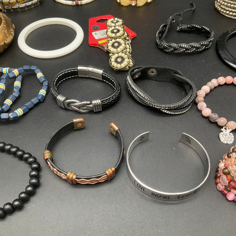 Mixed Fashion Jewelry Lot of 19 Bracelets Bangles Cuffs Beaded Leather Style
