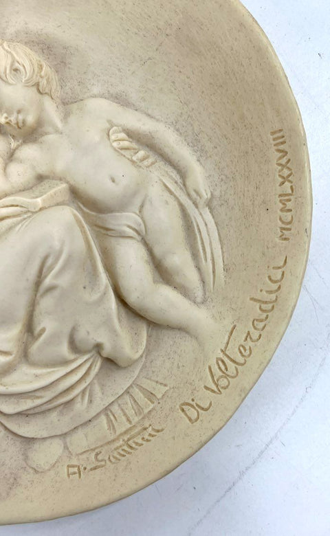 Lot of 2 Vintage Relief Wall Plates A. Santini Madonna & Gayle Bright Appleby