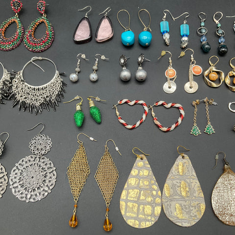 Fashion Jewelry Lot of 22 Pairs Mixed Earrings Hoops Dangles Studs Rhinestone