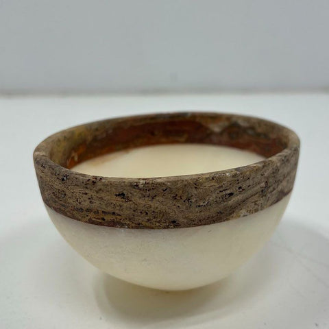 Stone Bowl Candle Rustic Decorative Alabaster Onyx Style Brown Cream 3.5 Inch