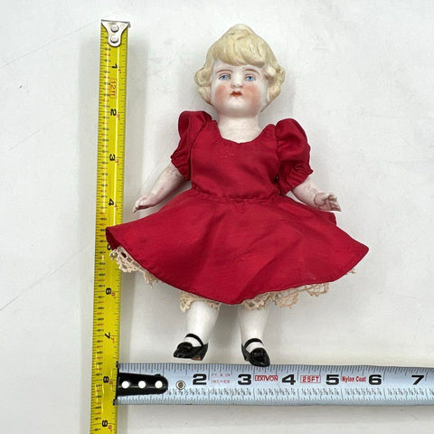 Vintage All-Bisque Porcelain Doll Jessie Marie Harris Red Dress 8 Inch