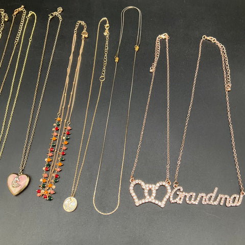 Vintage to Modern Costume Jewelry Lot 15 Necklaces Gold Silver Tone Heart