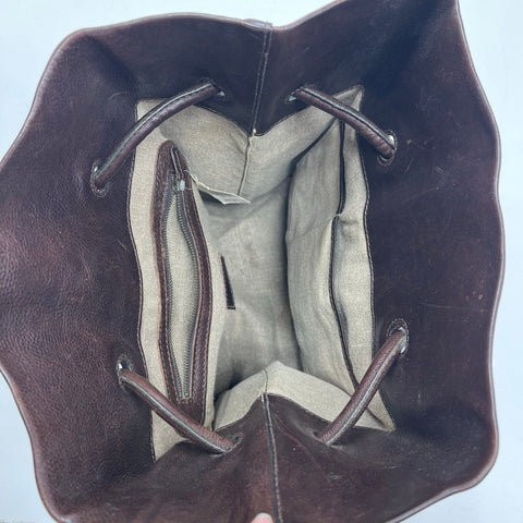 NWT Barneys New York Brown Leather Slouchy Tote Bag Brass Handle