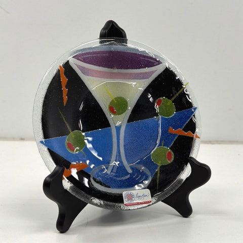 Peggy Karr Glass Martini Cocktail Plate Fused Art Glass 8 Inch Vintage